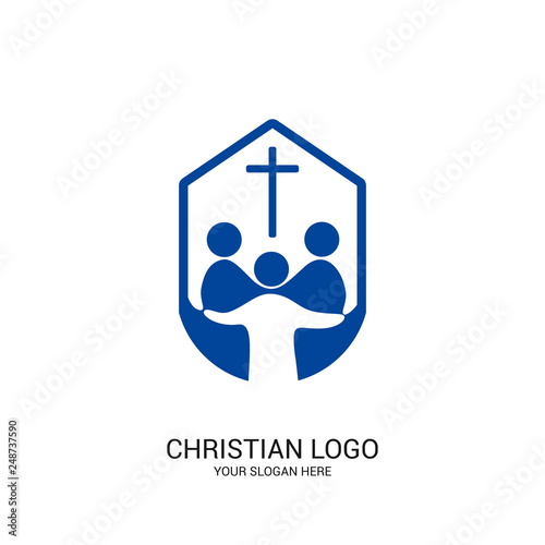 Christian church logo. Bible symbols. Community of believers in Jesus Christ.