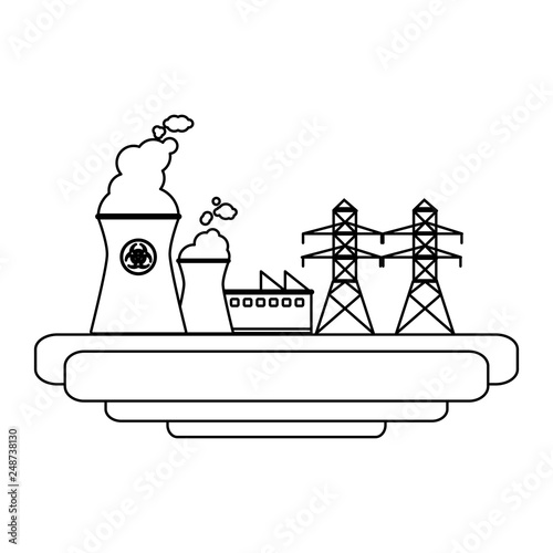 Nuclear plant industrial energy black and white