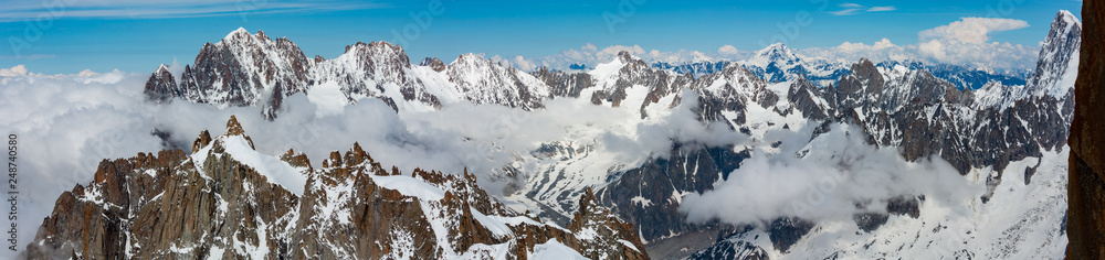 Mont Blanc mountain massif view from Aiguille du Midi Mount
