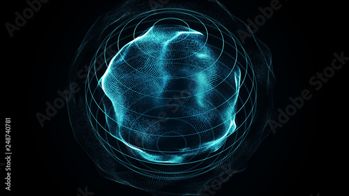 Futuristic sphere of dots. Abstract particles background with sphere.Globalization interface. Sense of science and technology abstract graphics. 3D rendering.
