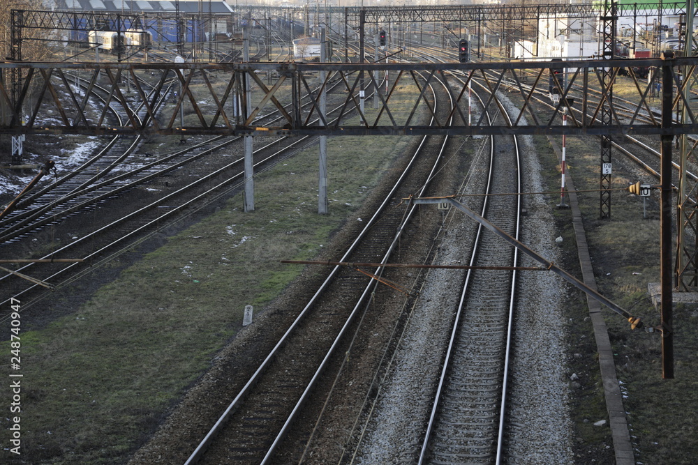 Railway tracks, lines. Train tracks. Railroad. Railway infrastructure Railway tracks, lines. Train tracks. Railroad. Railway infrastructure