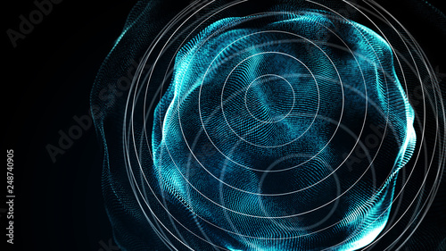 Futuristic sphere of dots. Abstract particles background with sphere.Globalization interface. Sense of science and technology abstract graphics. 3D rendering.