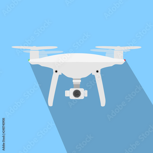 Drone Icon Vector Illustration. Quadrocopter with Action Camera Eps10 Vector.