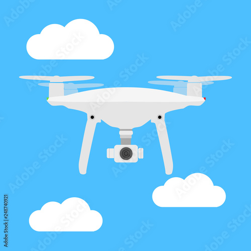 Drone Icon Vector Illustration. Quadrocopter with Action Camera Eps10 Vector.
