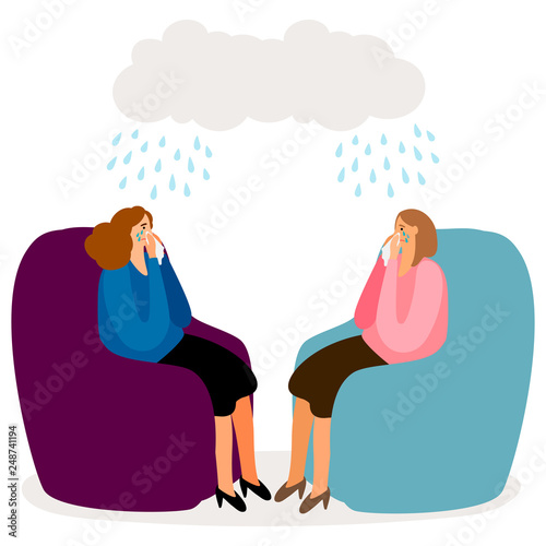 Crying women, depressed girls vector concept isolated. Illustration of depression and sadness, girl stress