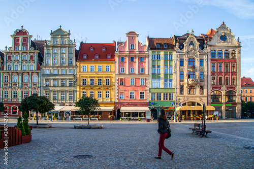 Colourful historical houses on the Market square, old town Wroclaw, Poland. Colourful cities concept.