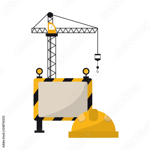 construction crane and helmet with blank sign