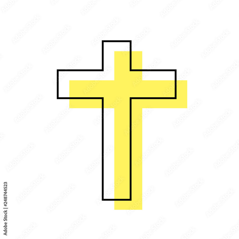 Yellow Christian Cross Symbol on White Background.