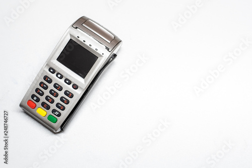 Dataphone, card reader to charge purchases, isolating on white background.