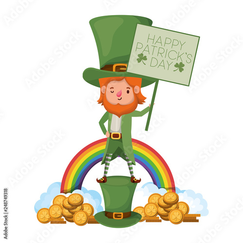 happy patricks day label with leprechaun character