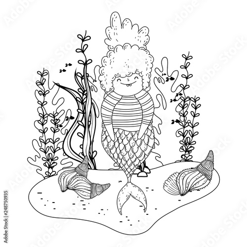 beautiful mermaid with seaweed fairytale character