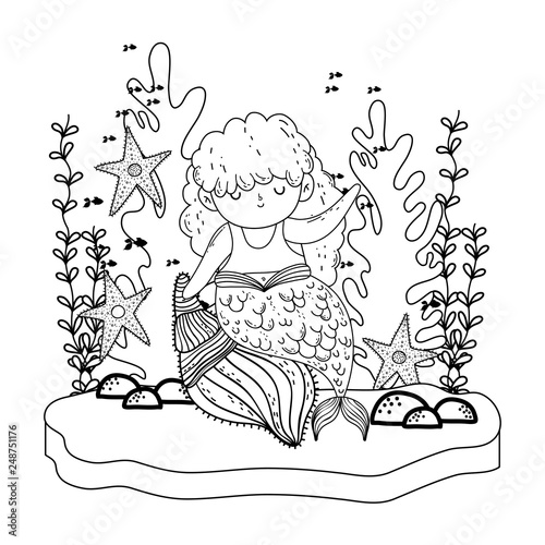 beautiful mermaid with seaweed fairytale character