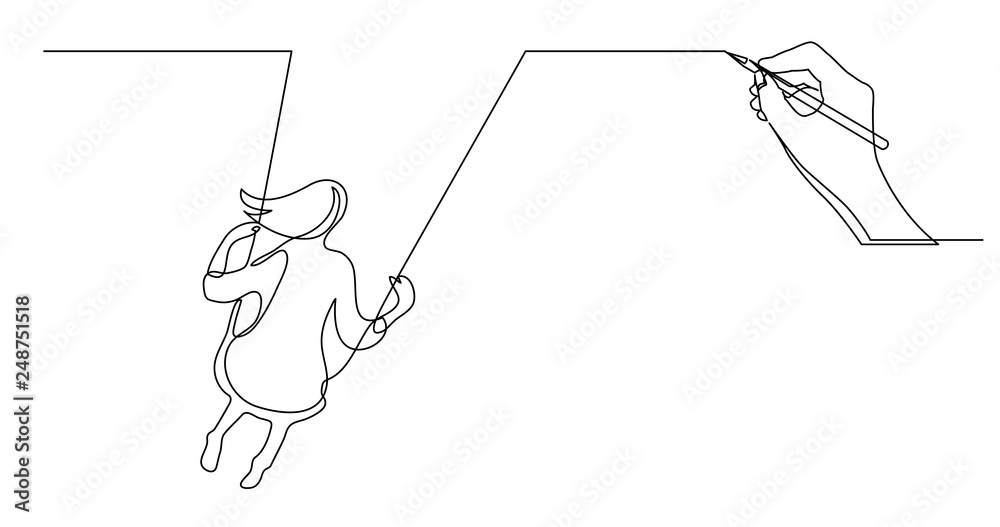 hand drawing concept sketch of girl on swing