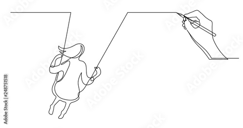 hand drawing concept sketch of girl on swing