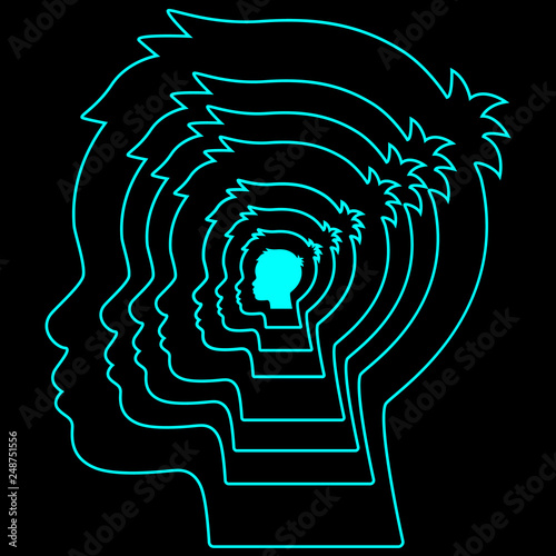 multi-layered human head. Conception of psychology, artificial and cosmic mind, mental health. vector illustration isolated