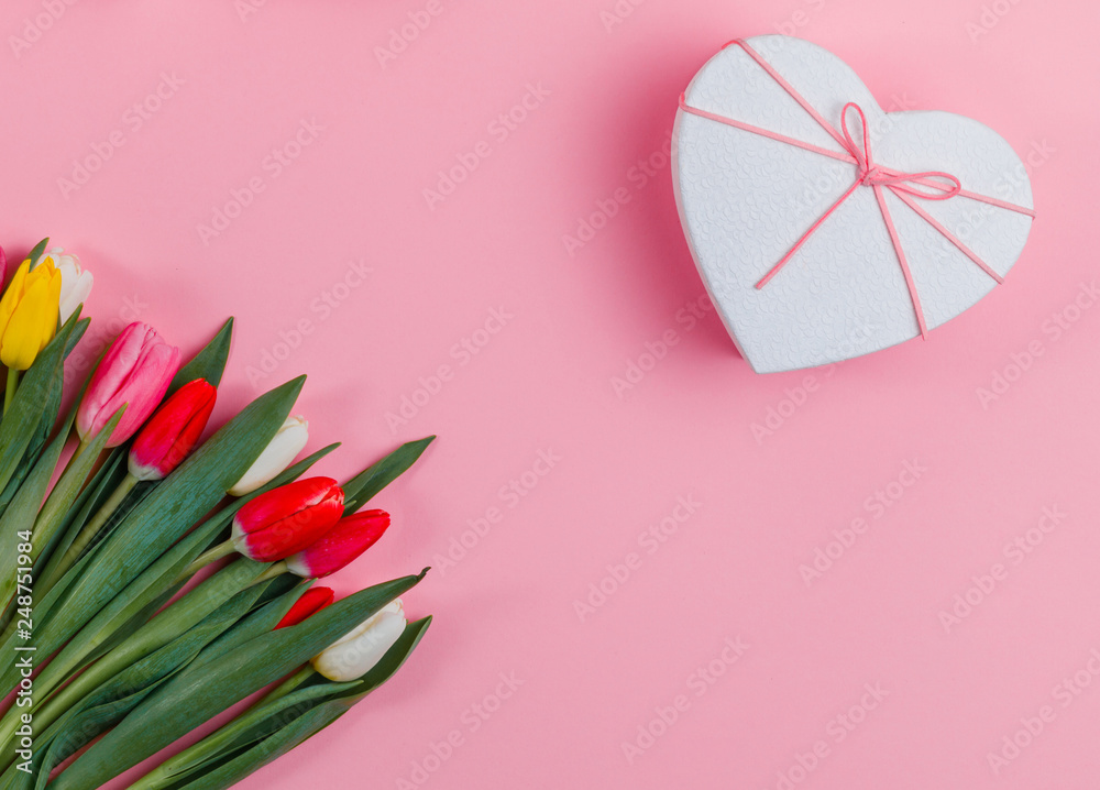 Valentine's Day background. Beautiful fresh tulips. Valentine's Day background. Beautiful fresh tulips.