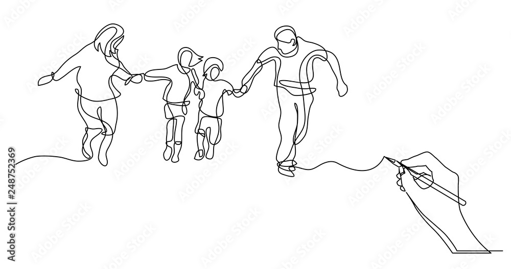 hand drawing business concept sketch of happy family having fun