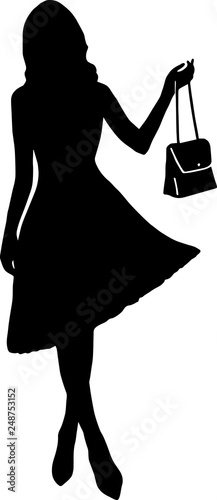 Confident young woman goes for shopping silhouette vector illustration