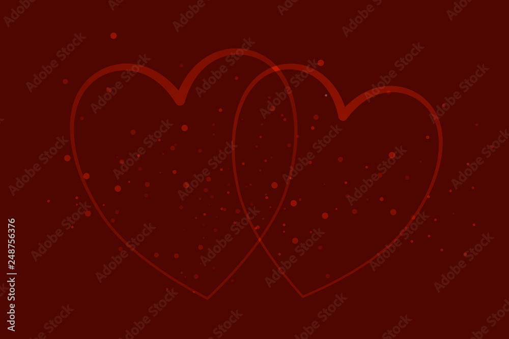 The red Heart shapes on abstract light glitter background in love concept