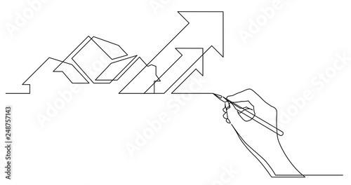 hand drawing business concept sketch of real estate market rising
