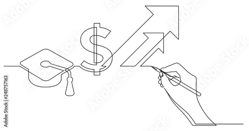 hand drawing business concept sketch of rising cost of education in dollars