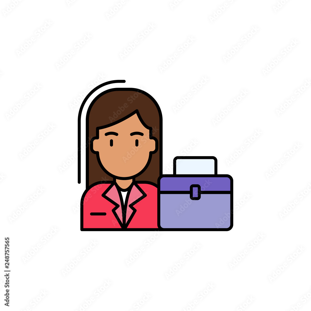 businesswoman,female, suitcase icon. Element of feminism illustration. Premium quality graphic design icon. Signs and symbols collection icon for websites, web design