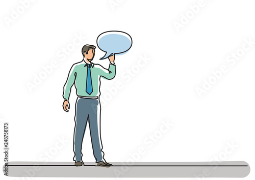 continuous line drawing of business concept - businessman expressing his opinion