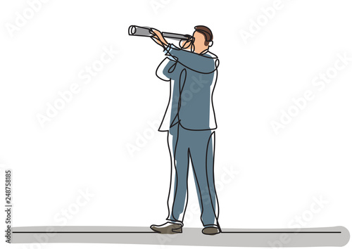 continuous line drawing of business concept - businessman looking in spyglass