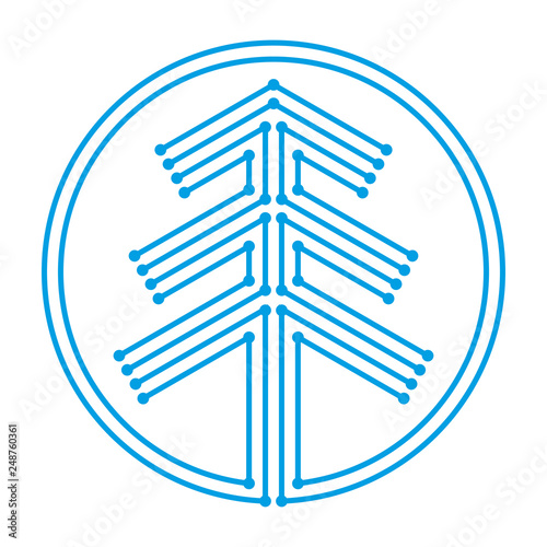 Linear graphic sign digital tree. Stylized logo. Vector