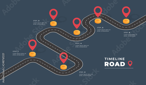 Isometric navigation map infographic. Winding road. Vector illustration.