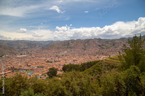 Cusco, Peru, -January 2019 Panoramic aerial view over the main square of Cusco (Plaza de Armas)