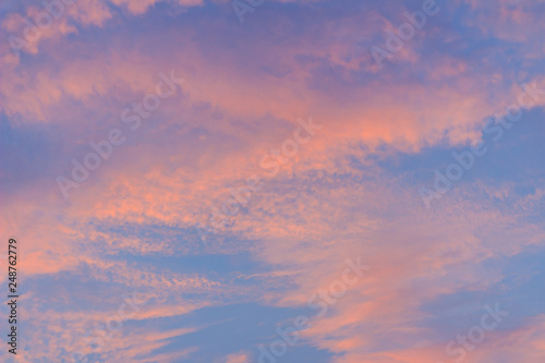 Colorful with red  orange and blue dramatic sky on the clouds for abstract background. Romantic sunset background with beautiful blue  red and yellow clouds.