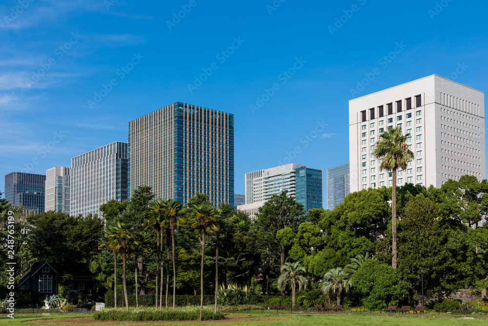 (東京都-都市風景)日比谷公園とオフィスビル群１