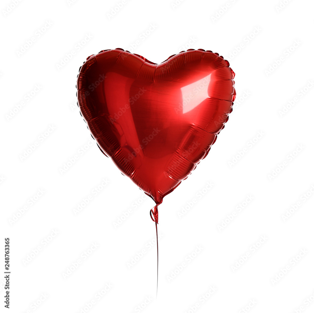 Single red heart balloon object for birthday party or valentines day isolated on a white Single red heart balloon object for birthday party or valentines day isolated on a white