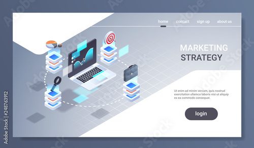 laptop screen financial chart statistic data finance analytics report marketing strategy concept 3d isometric trading application interface horizontal flat copy space