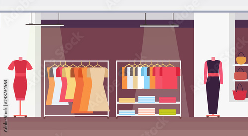 big fashion shop super market female clothes shopping mall interior modern boutique horizontal flat