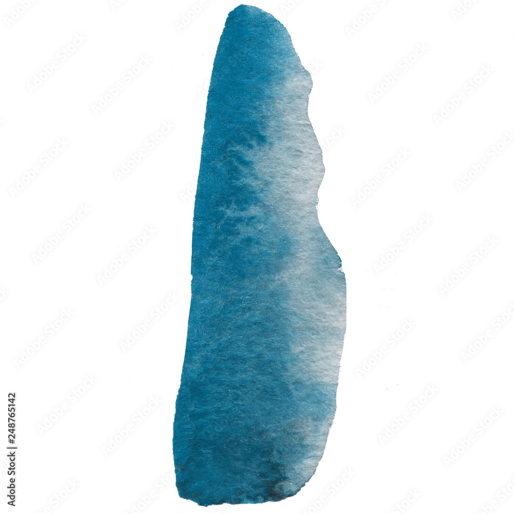 Abstract blue watercolor and stylish brush stroke on the white isolated background. Creative colorful form. Decorative element.