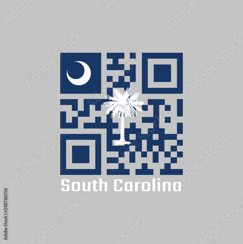 QR code set the color of South Carolina flag. The states of America. White palmetto tree on an indigo field and white crescent.