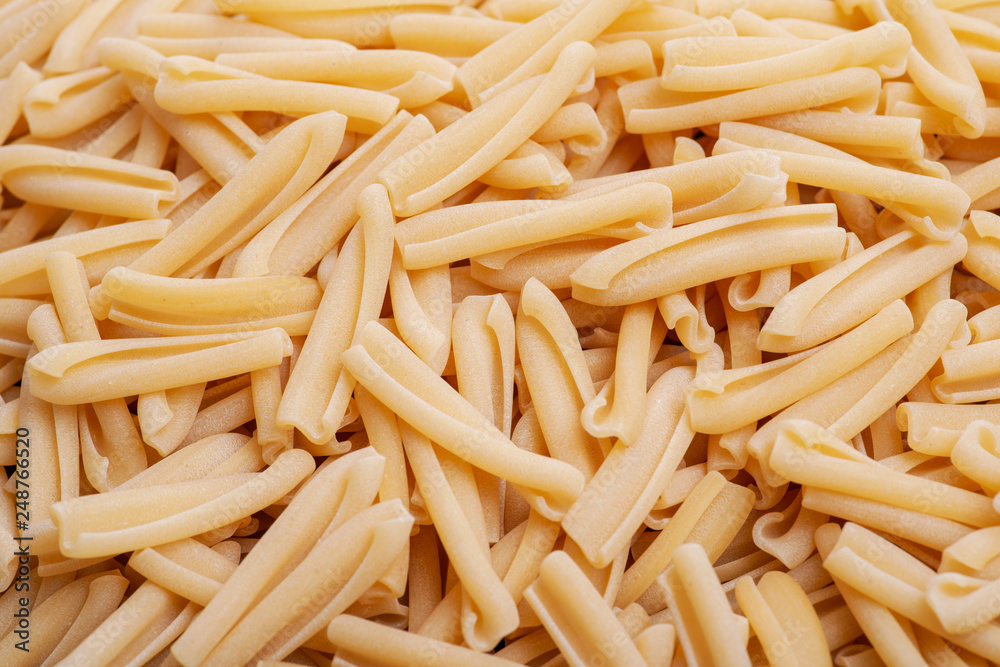 Uncooked Italian Casarecce pasta made from organic durum wheat semolina. Macaroni product. Uncooked Italian Casarecce pasta made from organic durum wheat semolina. Macaroni product.