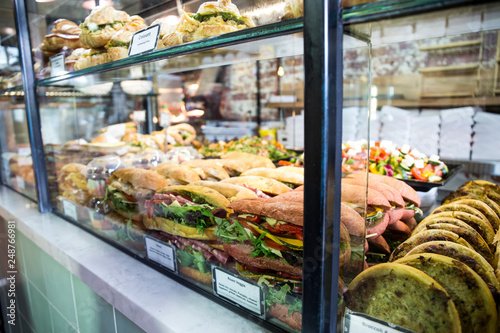 pastries and bread on bakery stall photo