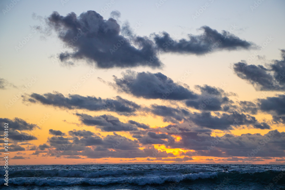 Beautiful orange sunset over Pacific Ocean from Manhattan Beach, California