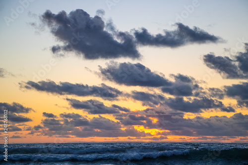 Beautiful orange sunset over Pacific Ocean from Manhattan Beach  California