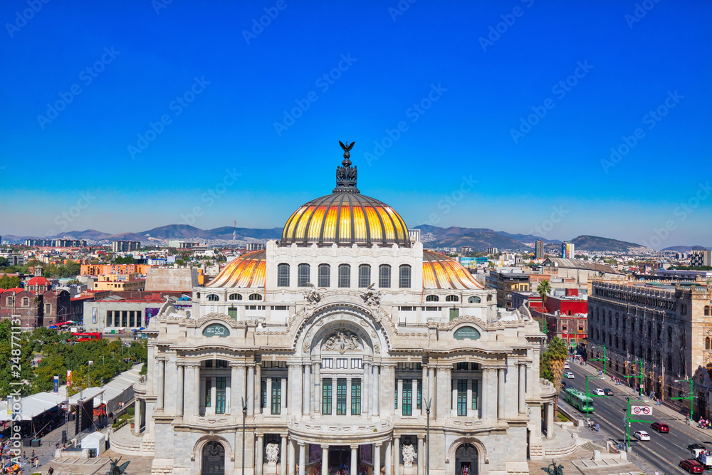 Mexico City, Mexico-2 December, 2018: Landmark Palace of Fine Arts (Palacio de Bellas Artes) in Alameda Central Park near Mexico City Historic Center (Zocalo)