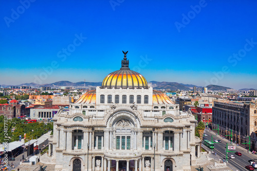 Mexico City, Mexico-2 December, 2018: Landmark Palace of Fine Arts (Palacio de Bellas Artes) in Alameda Central Park near Mexico City Historic Center (Zocalo)