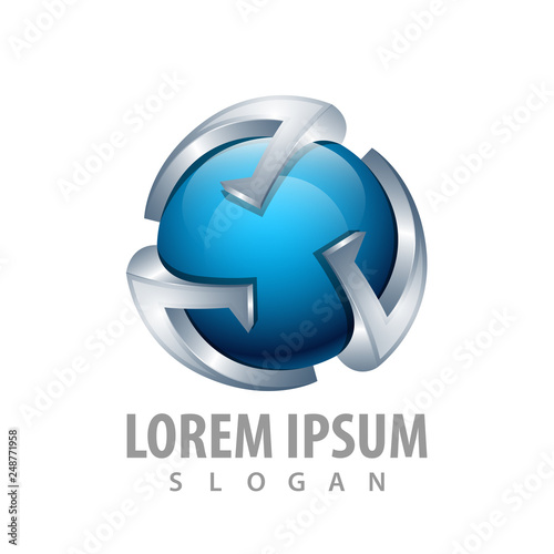 3D blue sphere logo concept design. Symbol graphic template element vector
