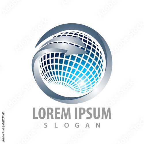Abstract technology world blue sphere logo concept design. Symbol graphic template element vector