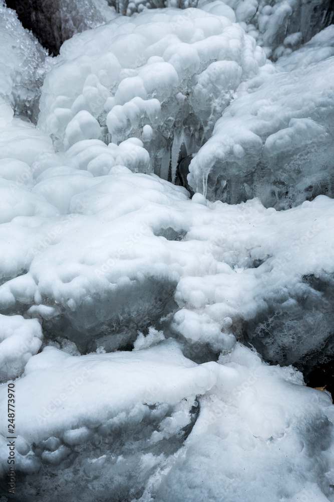 Dramatic patterns in the ice at Blackledge Falls Park, Connecticut.
