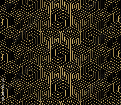 The geometric pattern with lines. Seamless vector background. Gold and black texture. Graphic modern pattern. Simple lattice graphic design