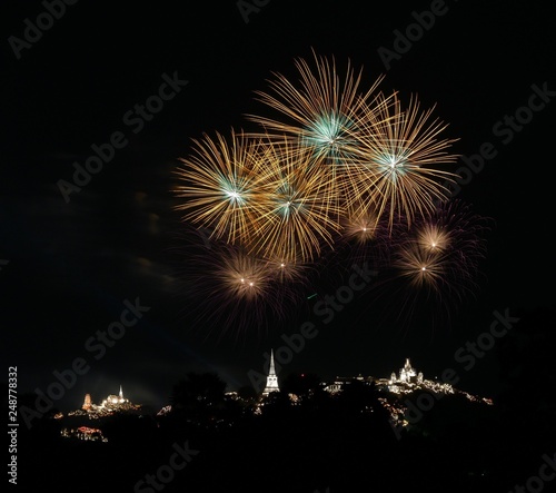 Firework show at Phra Nakorn Khiri 2019 festival  33 times  - Phetchaburi Province THAILAND.