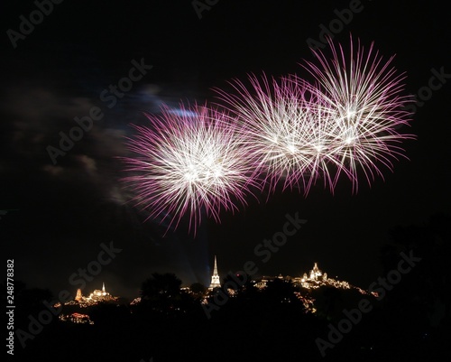 Firework show at Phra Nakorn Khiri 2019 festival (33 times) - Phetchaburi Province THAILAND.